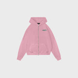 OUT Classic Logo Drop Shoulder Zip Up Hoodie Dusty Pink