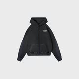 OUT Classic Logo Drop Shoulder Zip Up Hoodie Jet Black