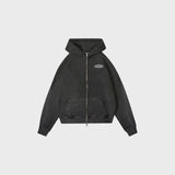 OUT Classic Logo Drop Shoulder Zip Up Hoodie Vintage Grey