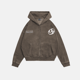 Shattered Logo French Terry Zip Up Hoodie Chocolate Brown