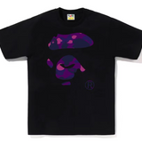 Bape Purple Color Camo Ape Face Black Tee