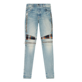 Amiri MX2 Plaid Blue Jeans Clay Indigo/Orange