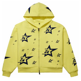 Sp5der Worldwide 5TAR AOP Zip Up Hoodie Yellow