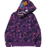 Bape Color Camo Shark Full Zip Hoodie Purple