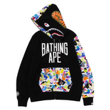 BAPE Multi Camo NYC Logo Shark Full Zip Hoodie Black