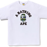 Bape College Green Check Pattern Tee White