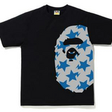 Bape STA Pattern Grey/Blue Side Ape Head Black Tee