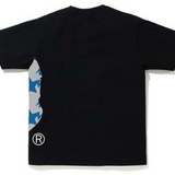 Bape STA Pattern Grey/Blue Side Ape Head Black Tee